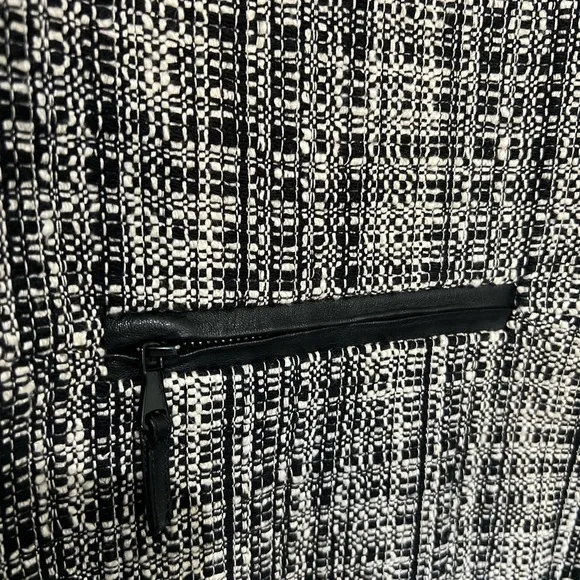 MILLY Studded Leather Trim Tweed Jacket 8 Black White​ - Picture 5 of 10